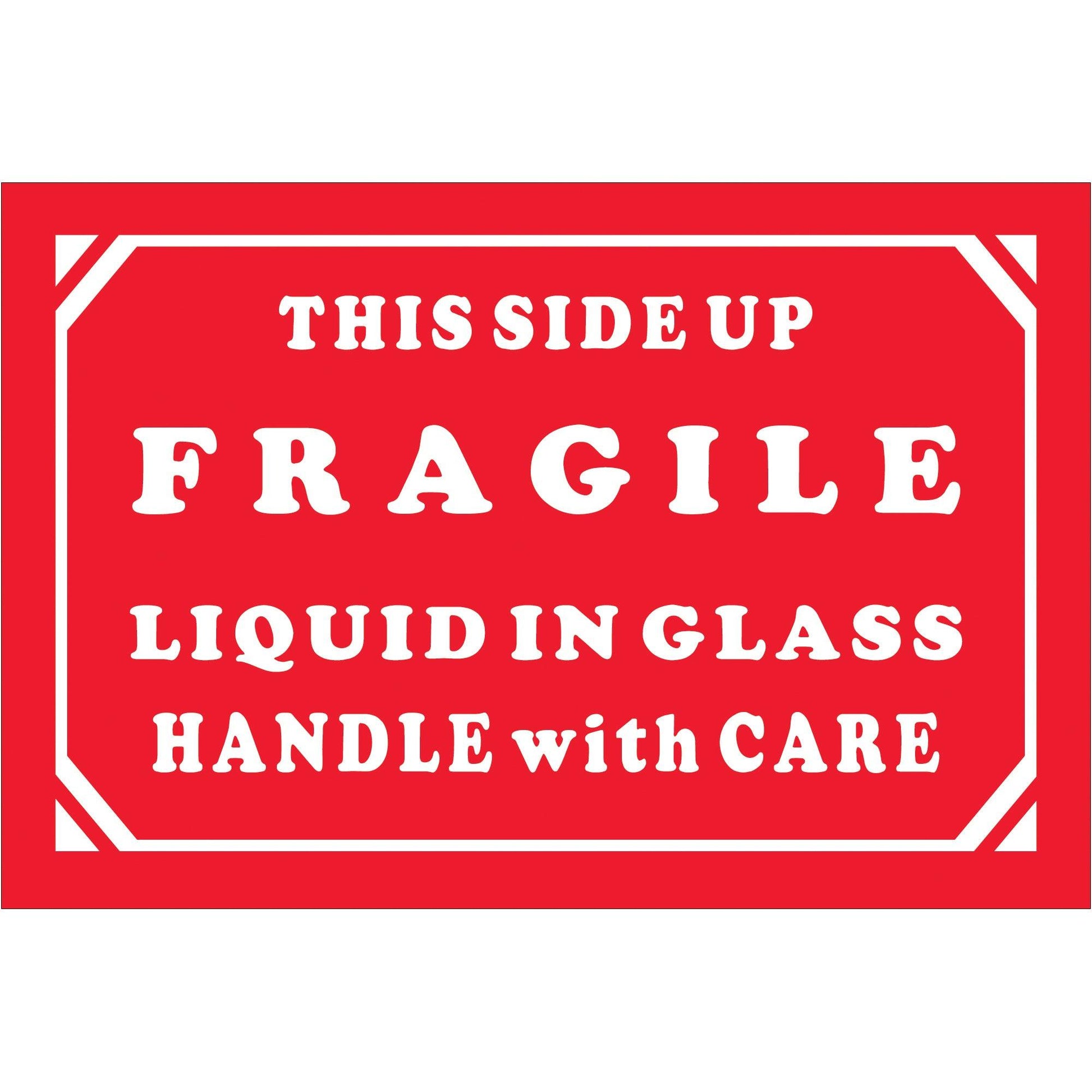 2 x 3" - "Fragile - Liquid In Glass - Handle With Care" Labels - DL1068