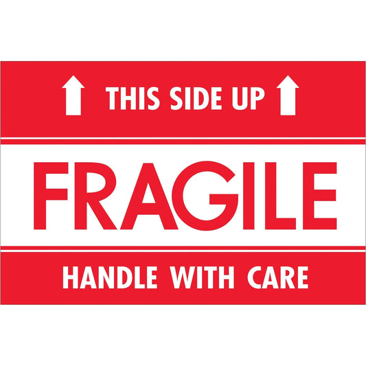 2 x 3" - "Fragile - This Side Up - HWC" Labels - DL2156 Box Packaging Partner