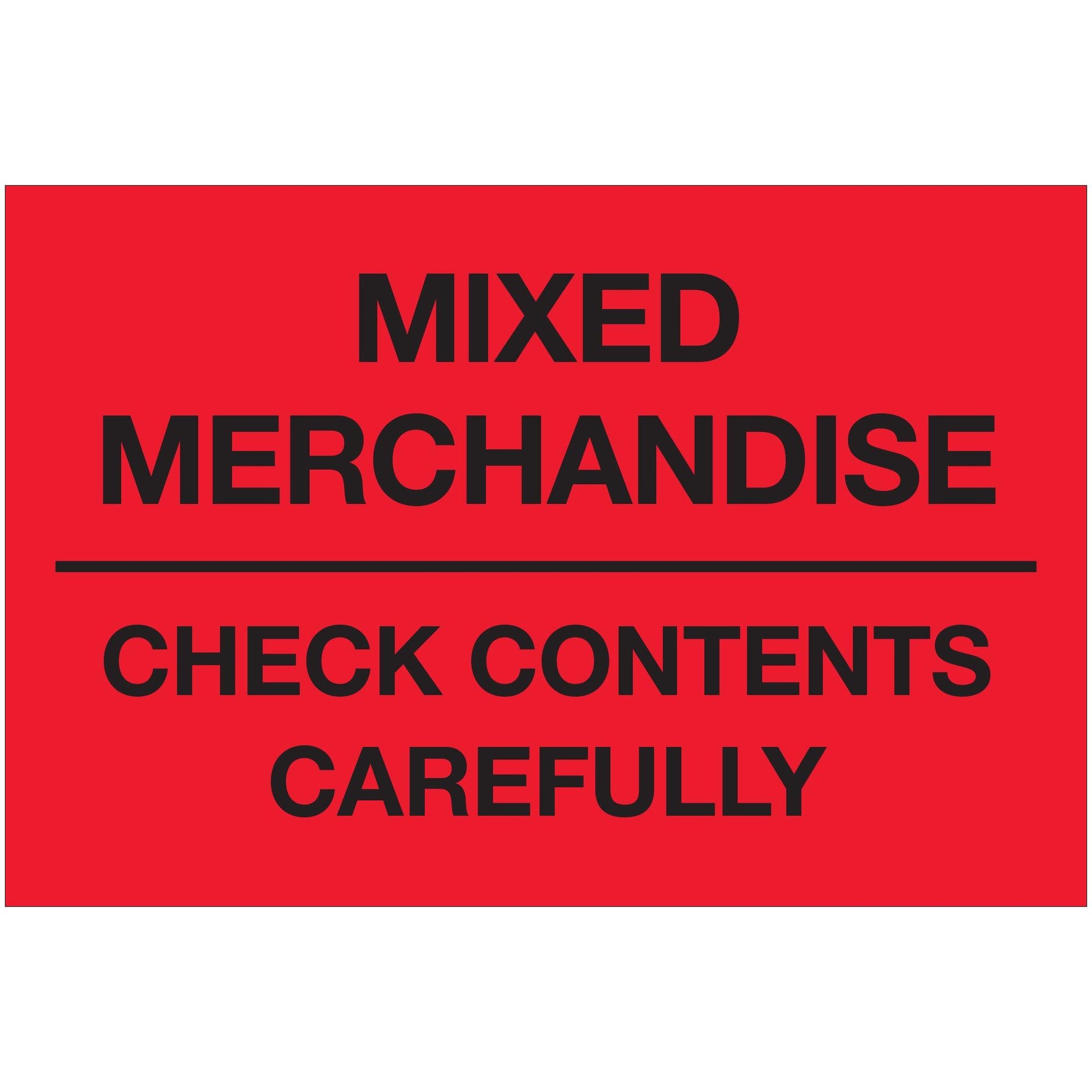 2 x 3" - "Mixed Merchandise - Check Contents Carefully" (Fluorescent Red) Labels - DL1621