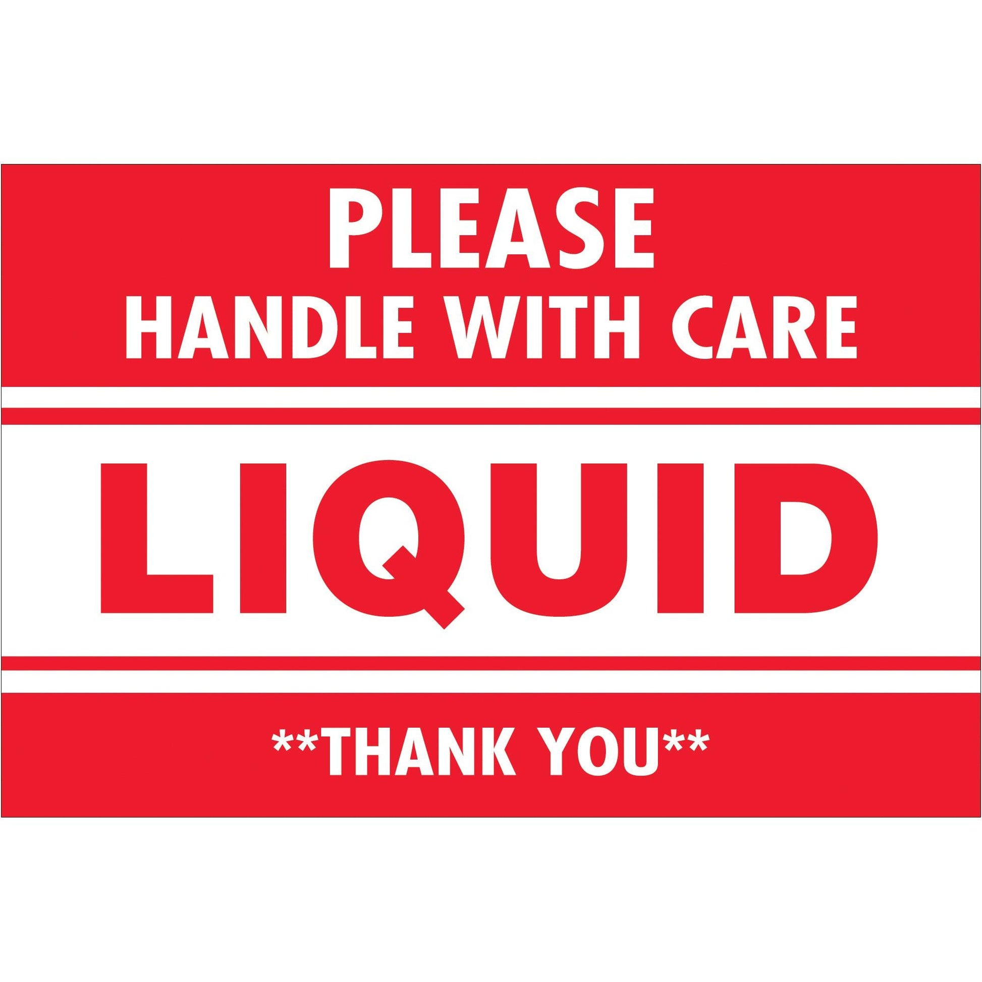 2 x 3" - "Please Handle With Care - Liquid - Thank You" Labels - DL1059