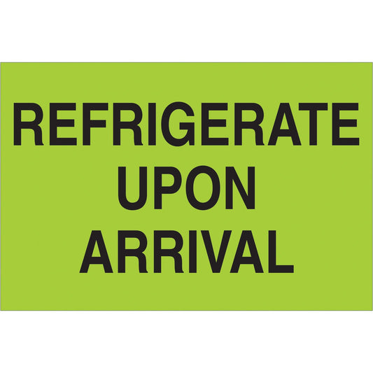 2 x 3" - "Refrigerate Upon Arrival" (Fluorescent Green) Labels - DL1327