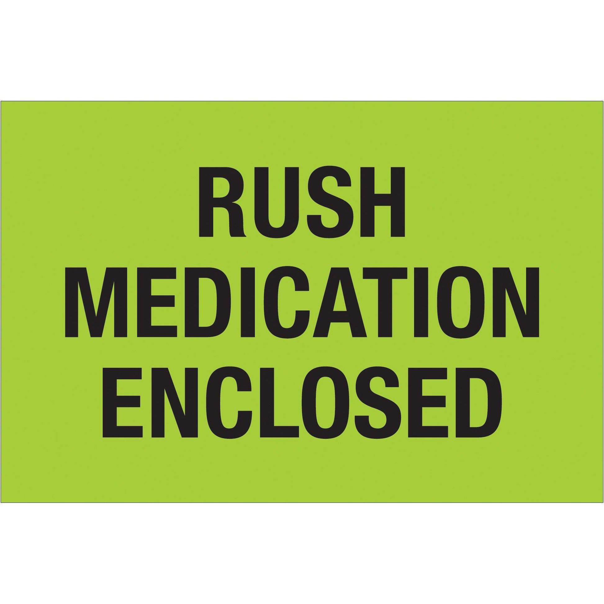 2 x 3" - "Rush - Medication Enclosed" (Fluorescent Green) Labels - DL1336