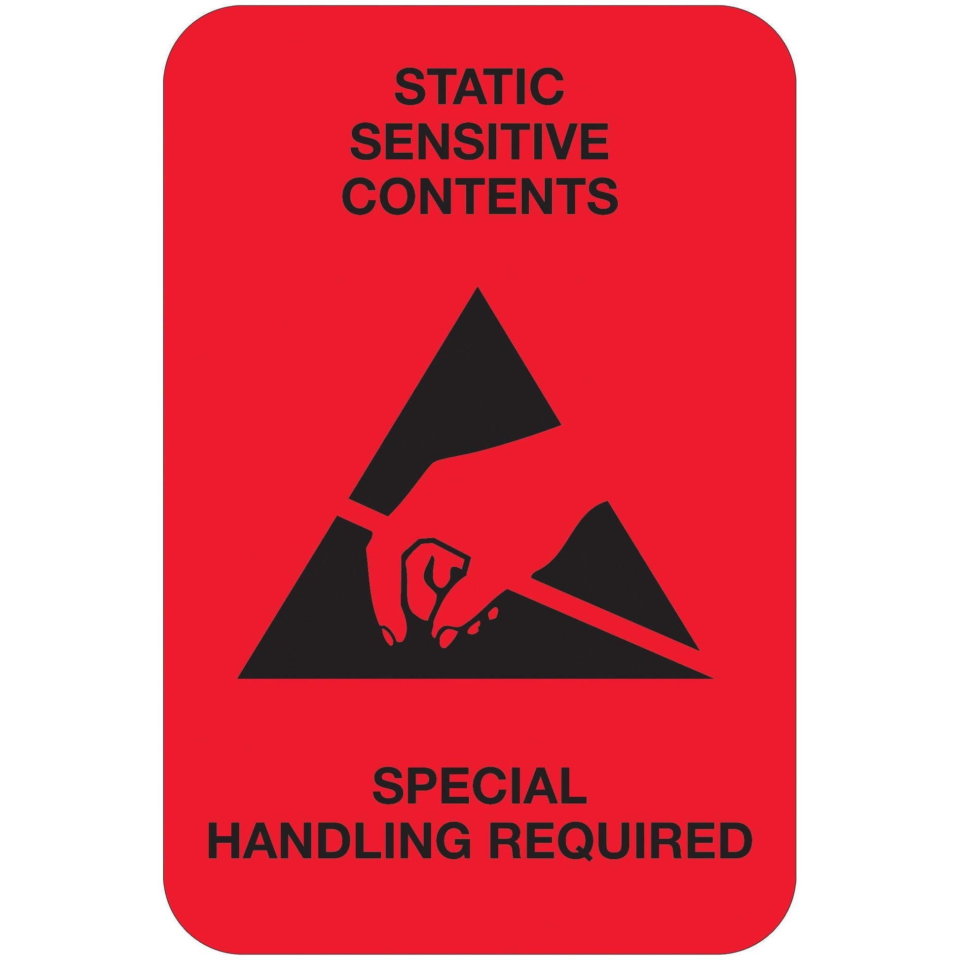 2 x 3" - "Static Sensitive Contents" (Fluorescent Red) Labels - DL1372