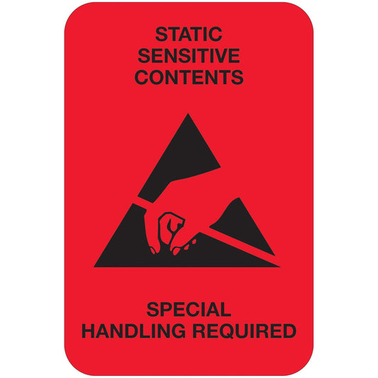 2 x 3" - "Static Sensitive Contents" (Fluorescent Red) Labels - DL1372