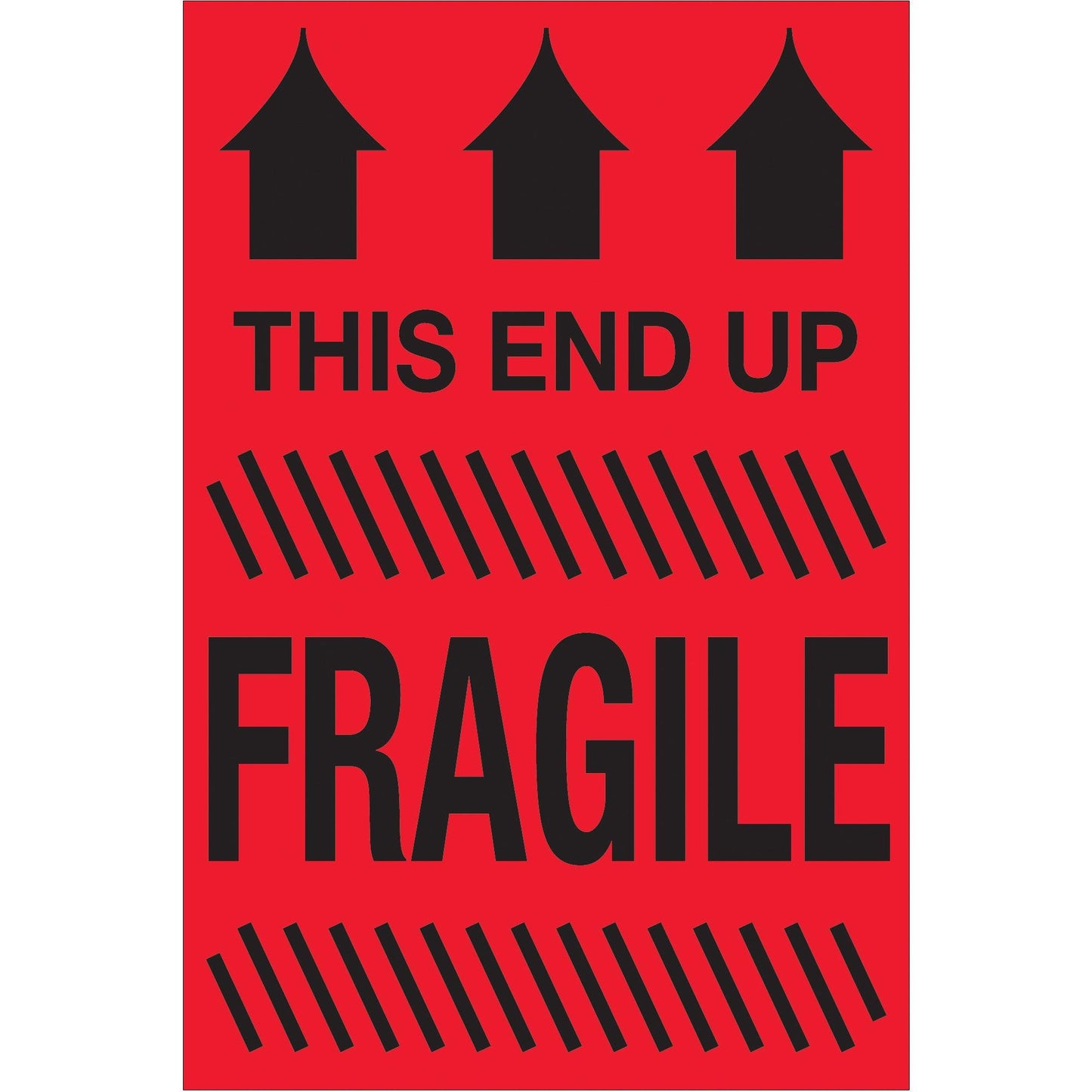 2 x 3" - "This End Up - Fragile" (Fluorescent Red) Labels - DL1325