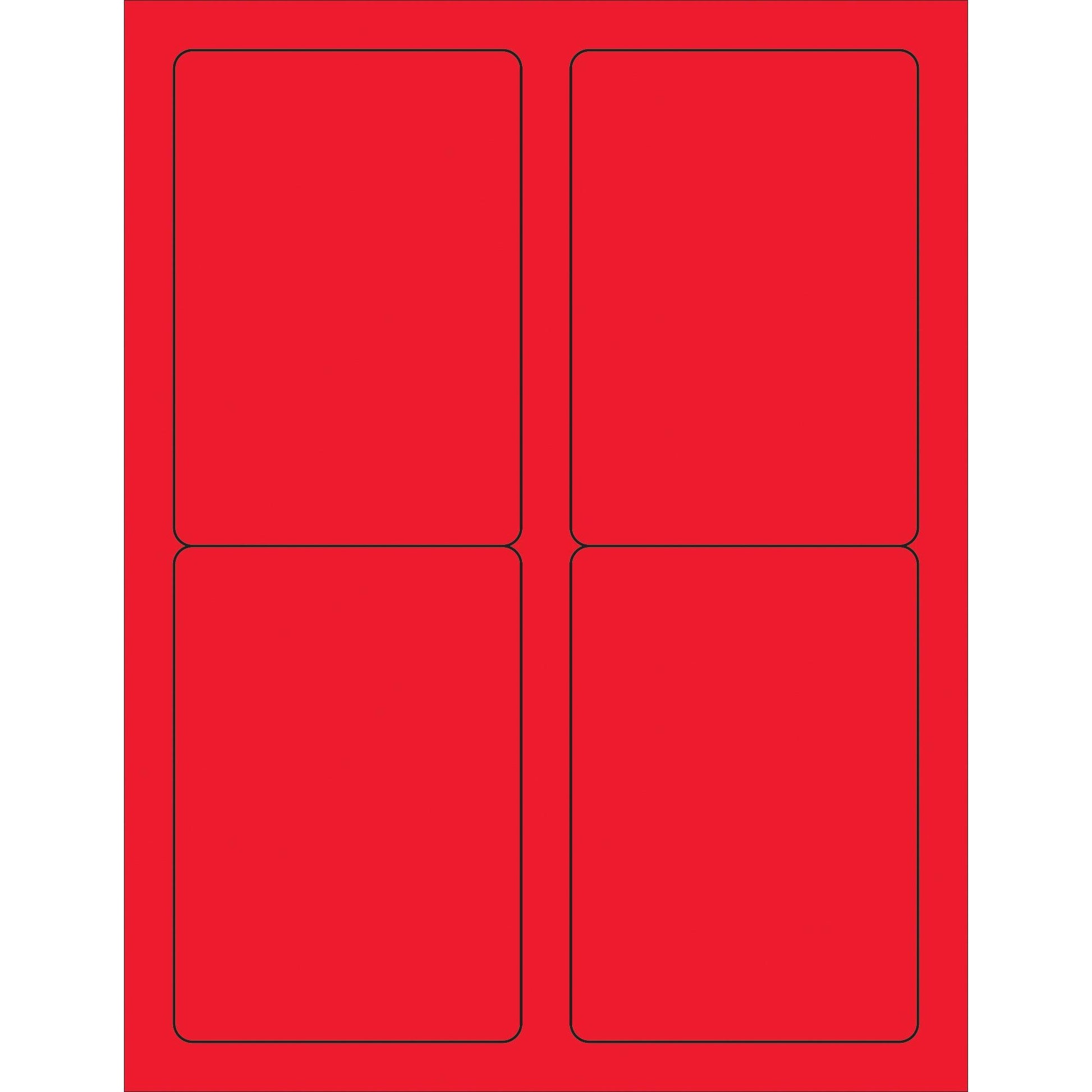 3 1/2 x 5" Fluorescent Red Rectangle Laser Labels - LL176RD