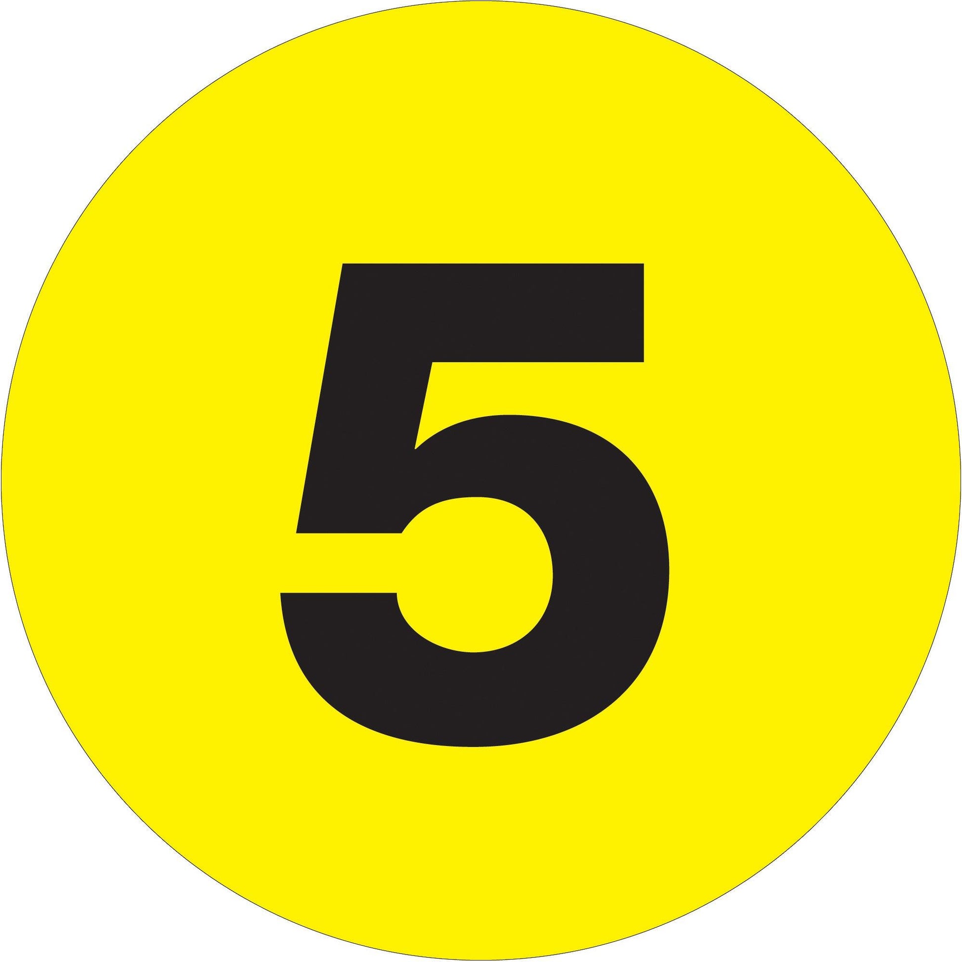 3" Circle - "5" (Fluorescent Yellow) Number Labels - DL1345