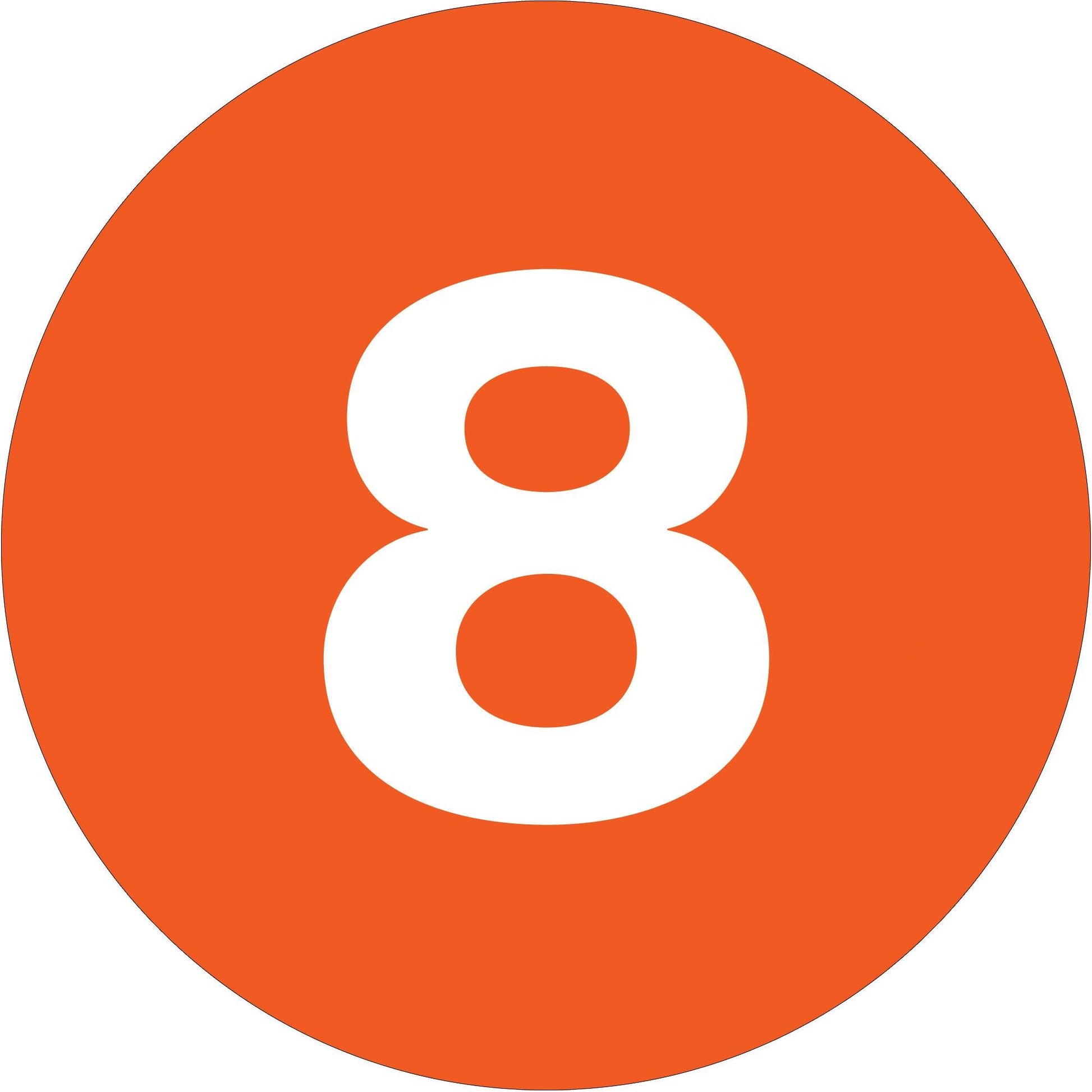 3" Circle - "8" (Orange) Number Labels - DL1348