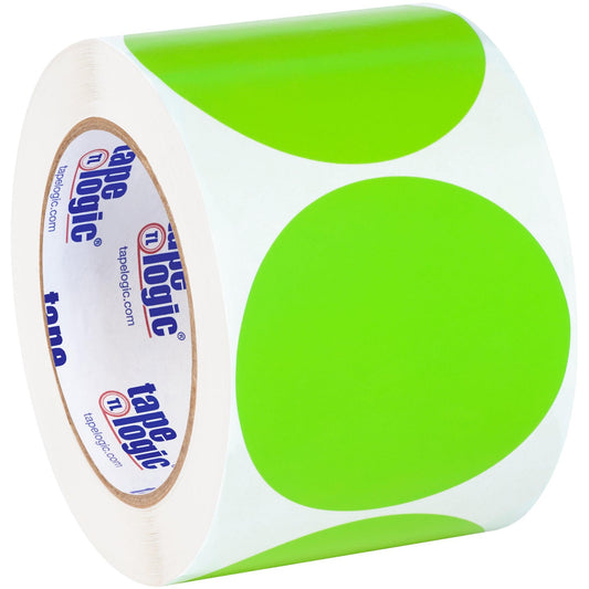 3" Fluorescent Green Inventory Circle Labels - DL614J