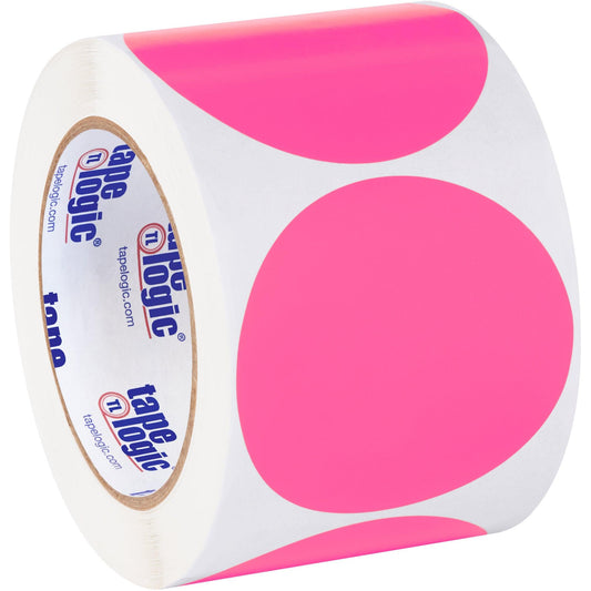 3" Fluorescent Pink Inventory Circle Labels - DL614K