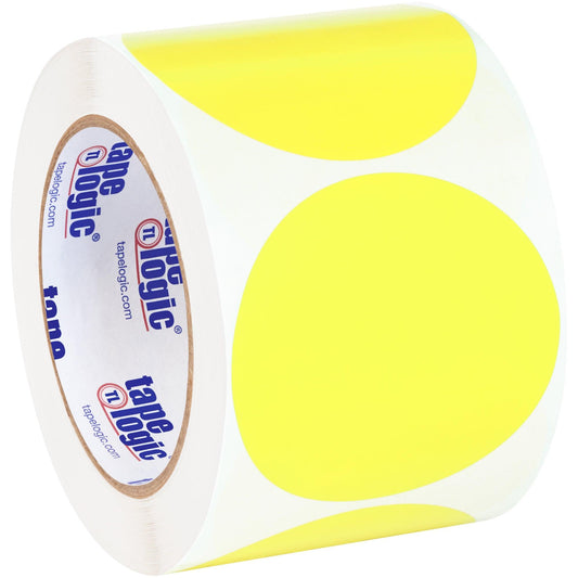 3" Fluorescent Yellow Inventory Circle Labels - DL614L