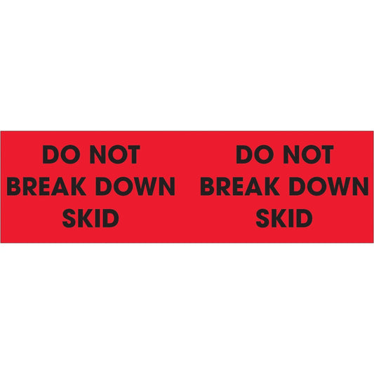 3 x 10" - "Do Not Break Down Skid" (Fluorescent Red) Labels - DL3091 Box Packaging Partner