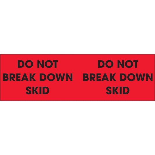 3 x 10" - "Do Not Break Down Skid" (Fluorescent Red) Labels - DL3091