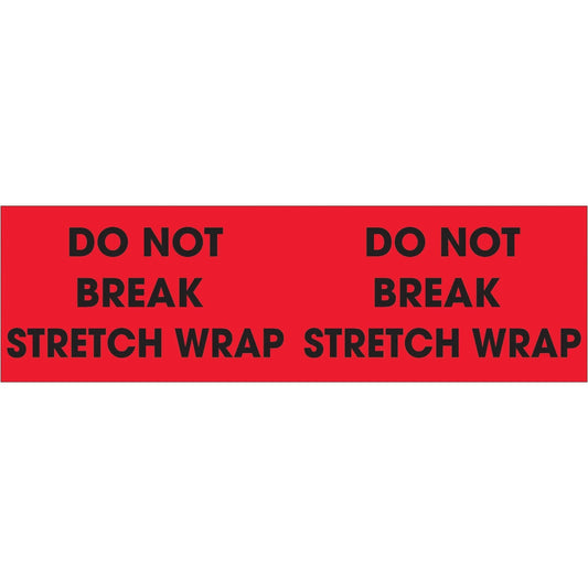 3 x 10" - "Do Not Break Stretch Wrap" (Fluorescent Red) Labels - DL3111 Box Packaging Partner