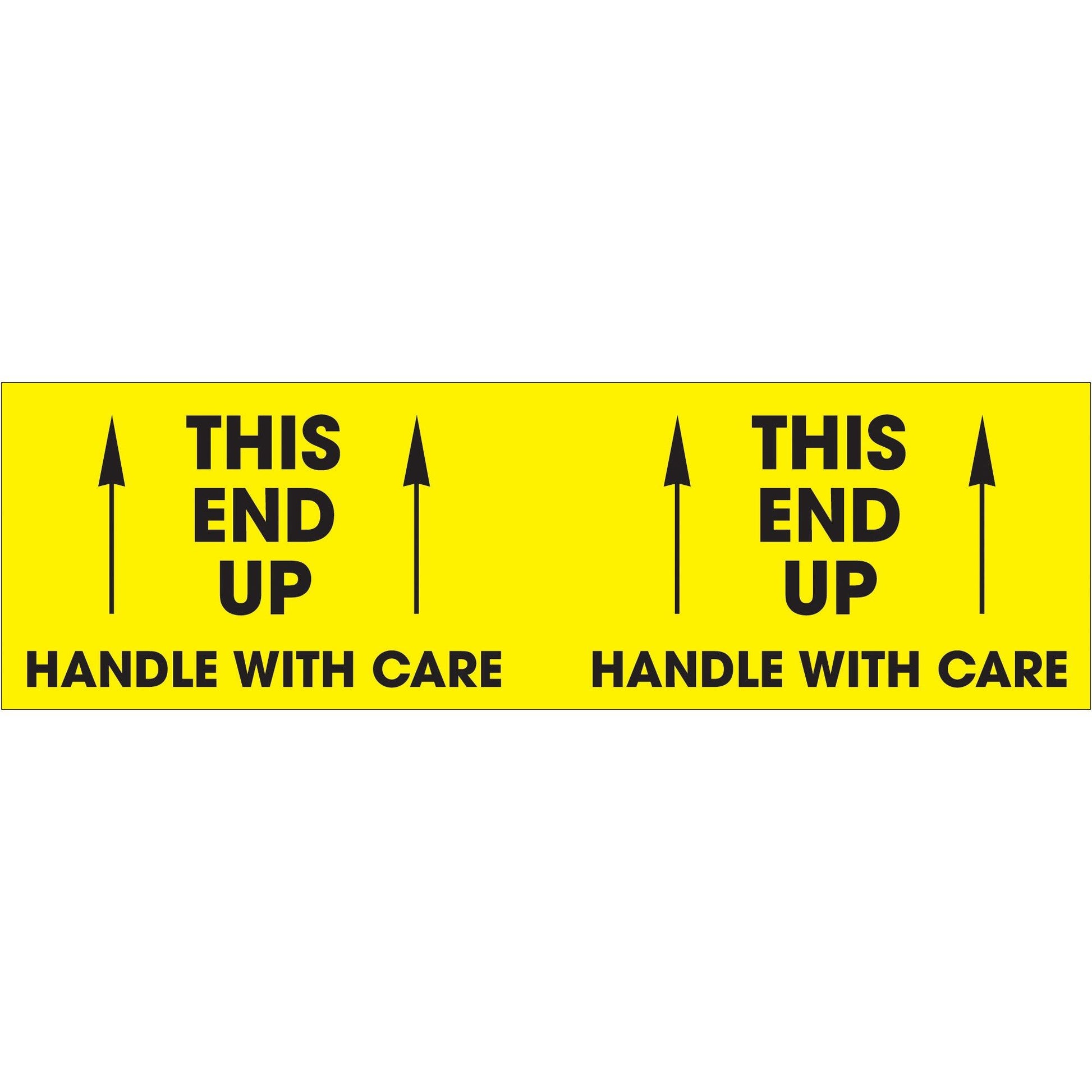 3 x 10" - "This End Up - Handle With Care" (Fluorescent Yellow) Labels - DL3151