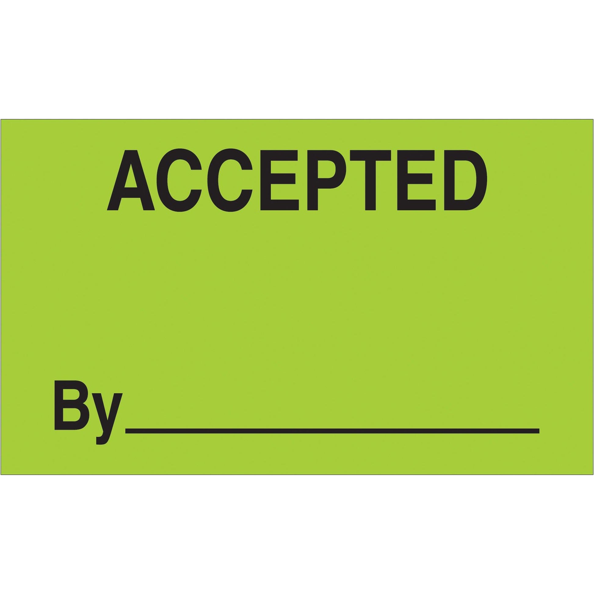 3 x 5" - "Accepted By" (Fluorescent Green) Labels - DL3301