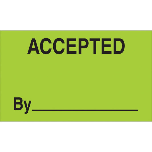 3 x 5" - "Accepted By" (Fluorescent Green) Labels - DL3301