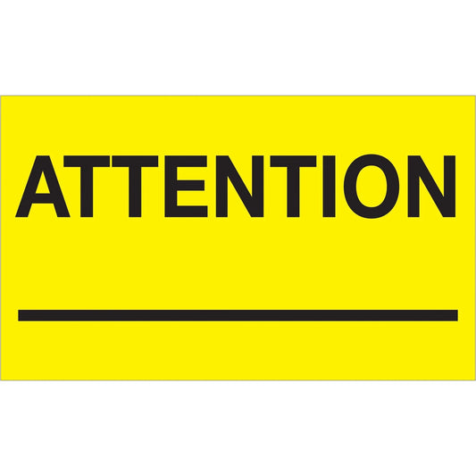3 x 5" - "Attention ___" (Fluorescent Yellow) Labels - DL1125 Box Packaging Partner