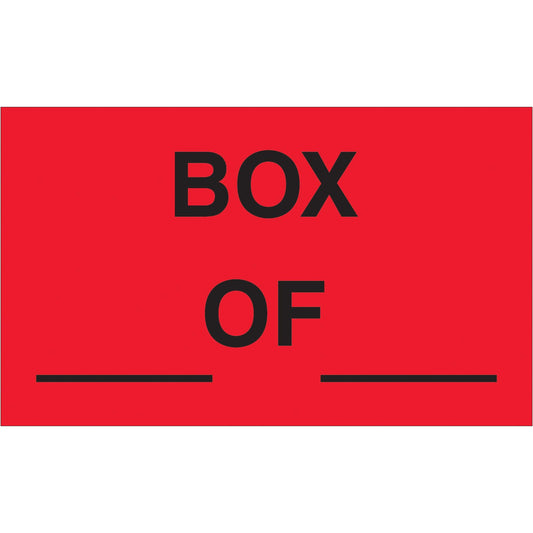 3 x 5" - "Box ___ of ___" (Fluorescent Red) Labels - DL3221