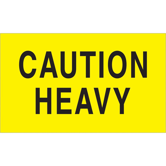 3 x 5" - "Caution - Heavy" (Fluorescent Yellow) Labels - DL2101 Box Packaging Partner