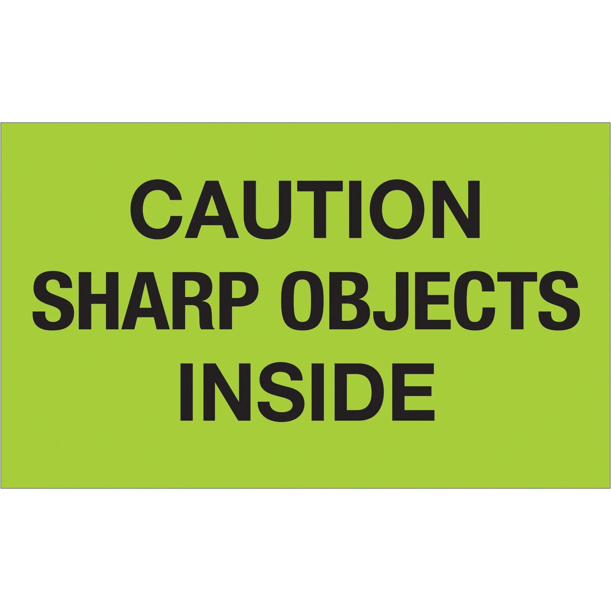 3 x 5" - "Caution Sharp Objects Inside" (Fluorescent Green) Labels - DL1126 Box Packaging Partner