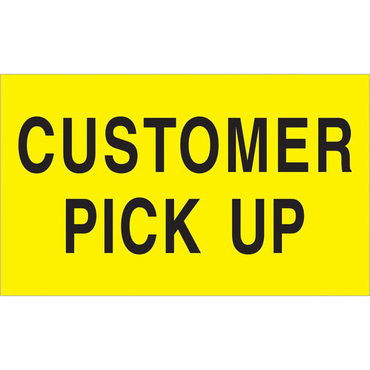 3 x 5" - "Customer Pick Up" (Fluorescent Yellow) Labels - DL2121 Box Packaging Partner