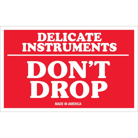 3 x 5" - "Delicate Instruments - Don't Drop" Labels - DL1350 Box Packaging Partner