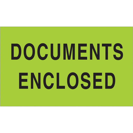 3 x 5" - "Documents Enclosed" (Fluorescent Green) Labels - DL2141