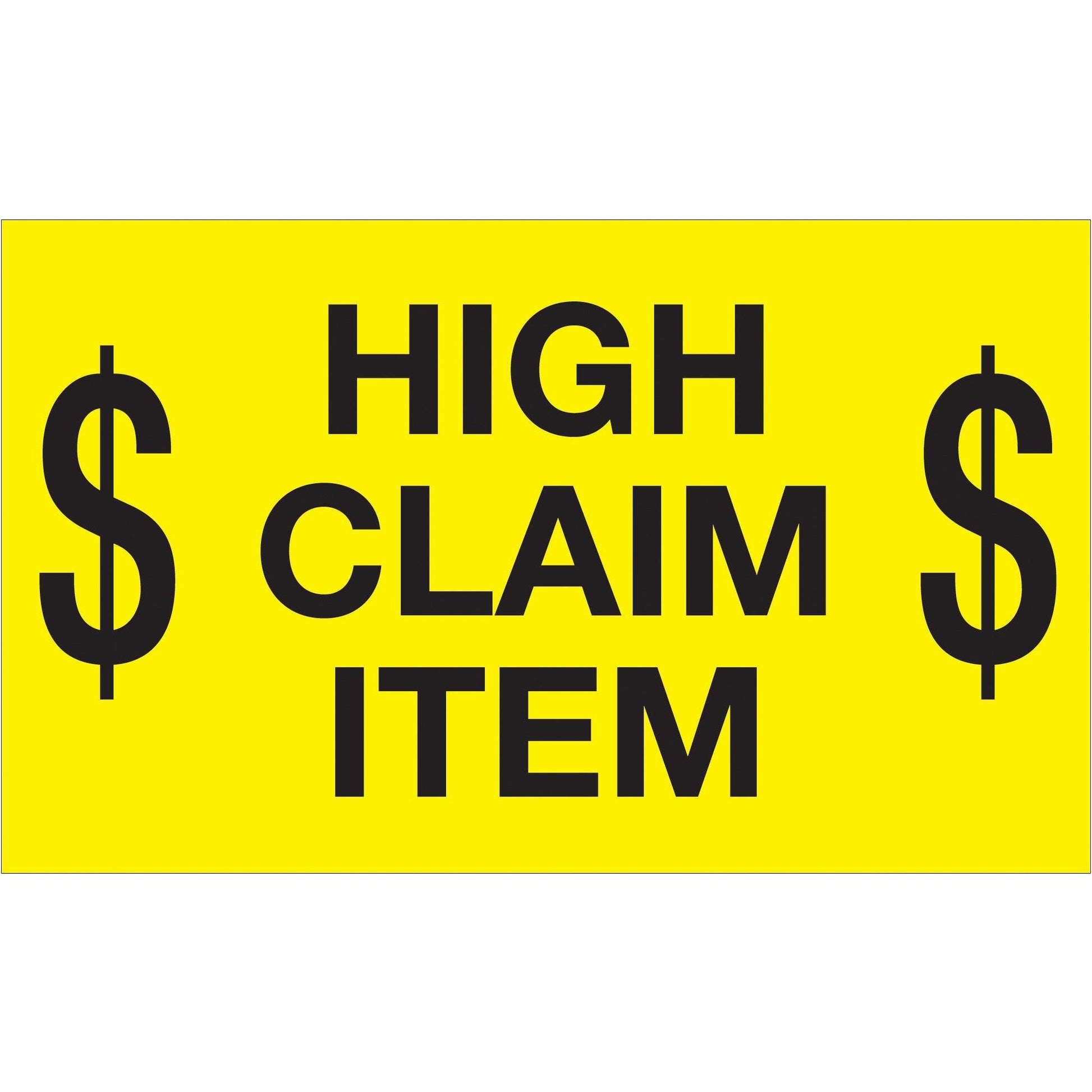 3 x 5" - "$ High Claim Item $" (Fluorescent Yellow) Labels - DL1199