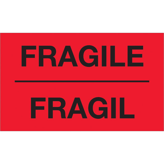 3 x 5" - "Fragil" (Fluorescent Red) Bilingual Labels - DL1091