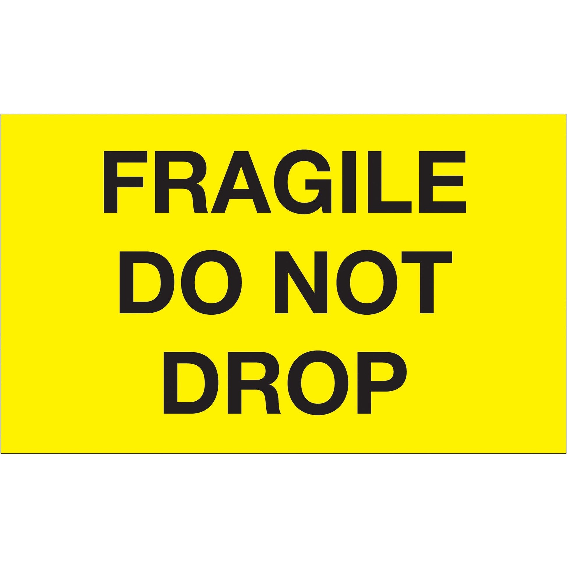 3 x 5" - "Fragile - Do Not Drop" (Fluorescent Yellow) Labels - DL1198