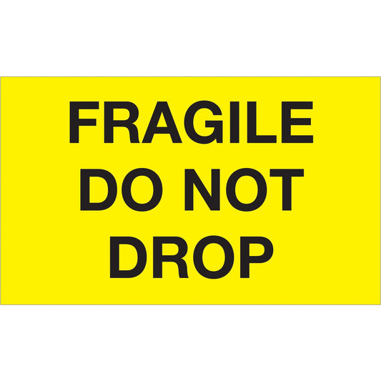 3 x 5" - "Fragile - Do Not Drop" (Fluorescent Yellow) Labels - DL1198