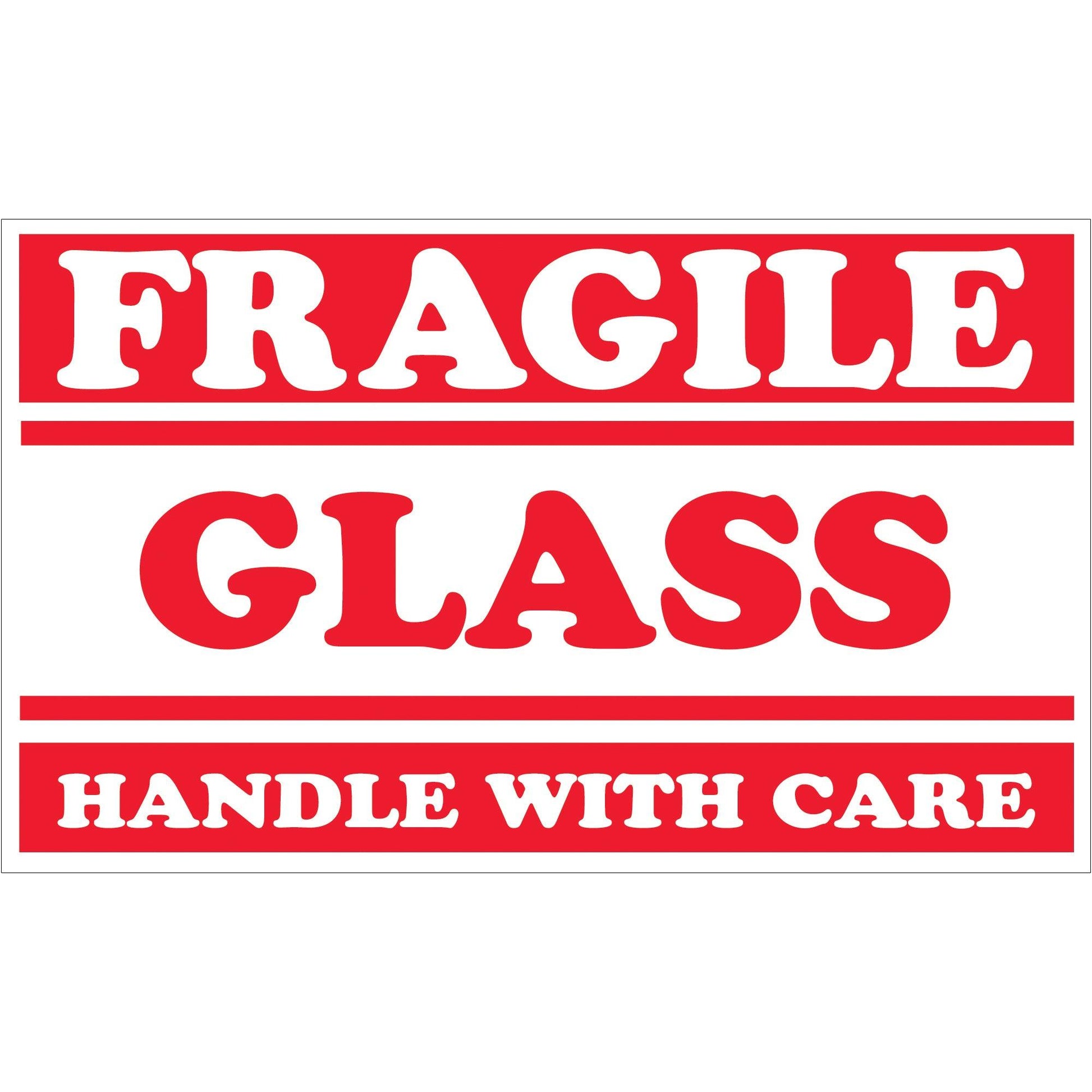 3 x 5" - "Fragile - Glass - Handle With Care" Labels - DL1150