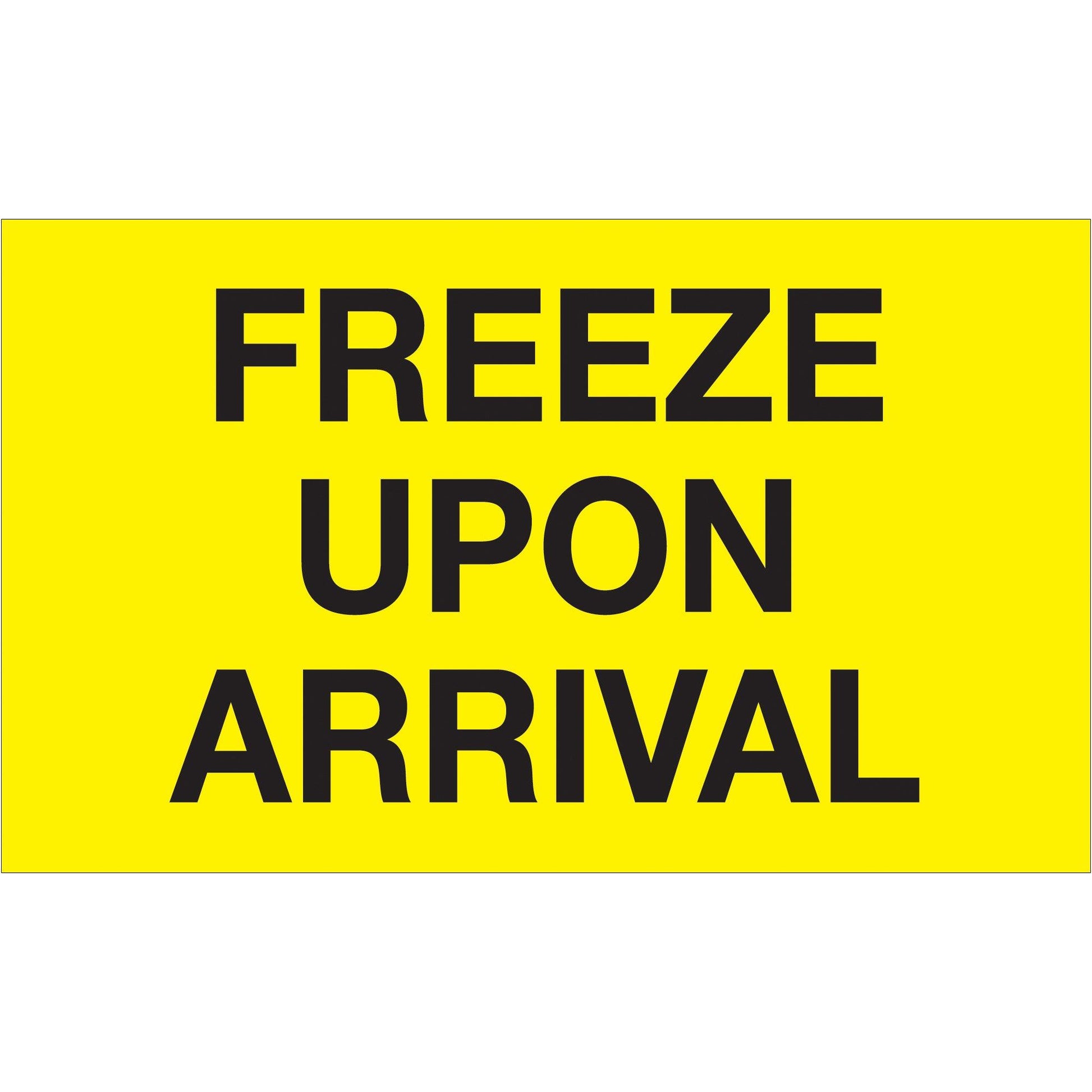 3 x 5" - "Freeze Upon Arrival" (Fluorescent Yellow) Labels - DL1116