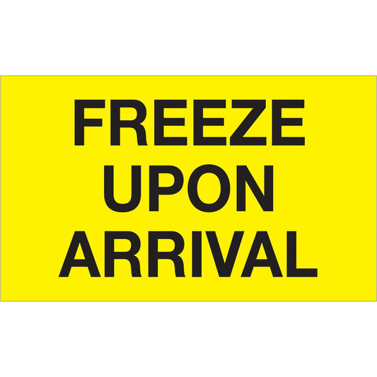 3 x 5" - "Freeze Upon Arrival" (Fluorescent Yellow) Labels - DL1116