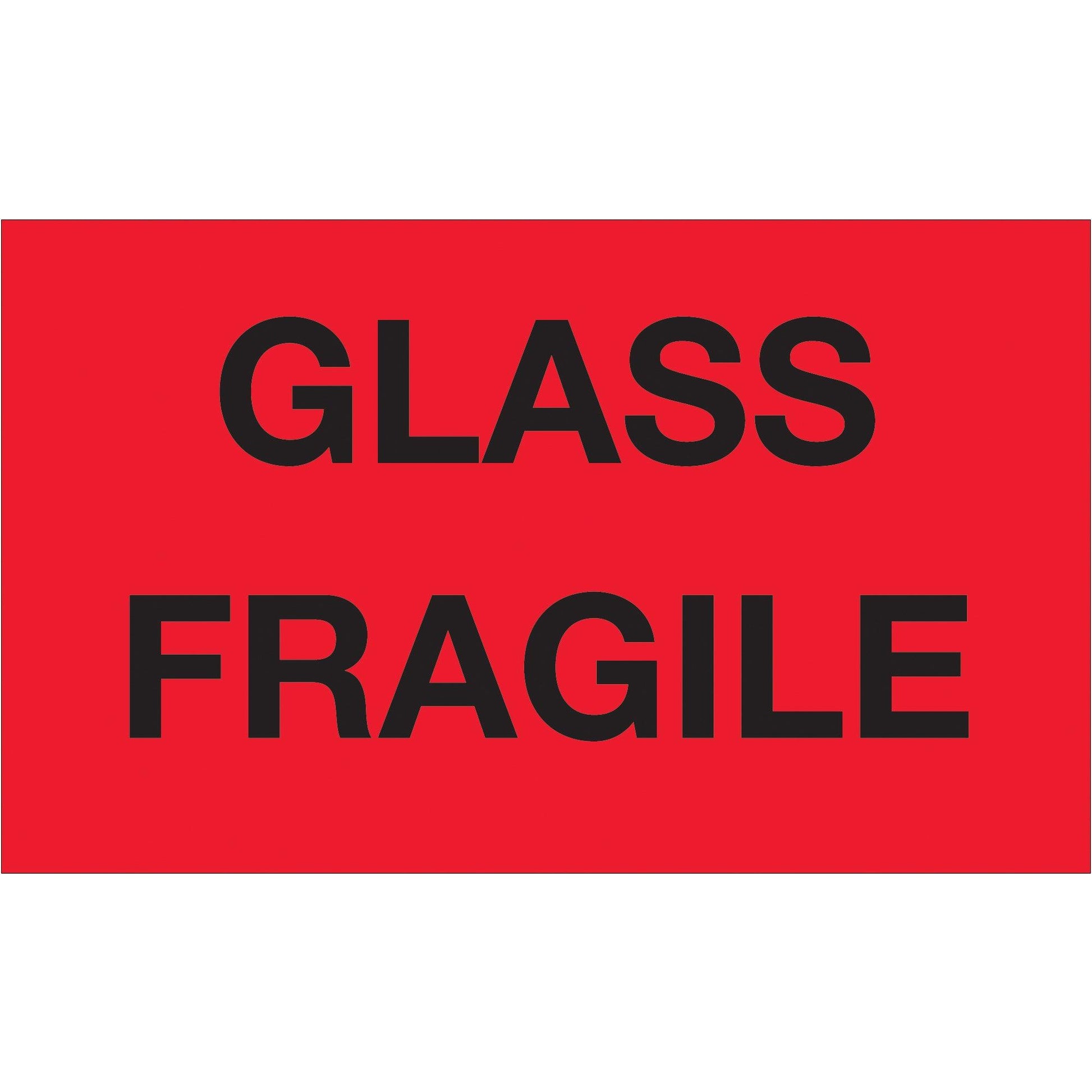 3 x 5" - "Glass - Fragile" (Fluorescent Red) Labels - DL1201