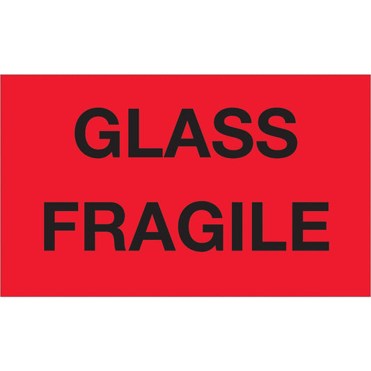 3 x 5" - "Glass - Fragile" (Fluorescent Red) Labels - DL1201