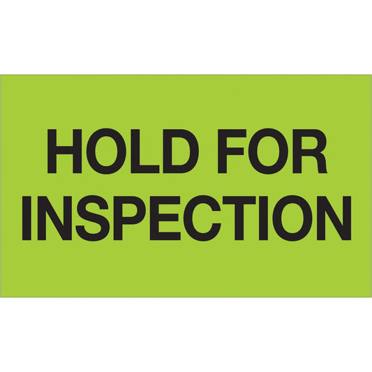 3 x 5" - "Hold For Inspection" (Fluorescent Green) Labels - DL1222 Box Packaging Partner