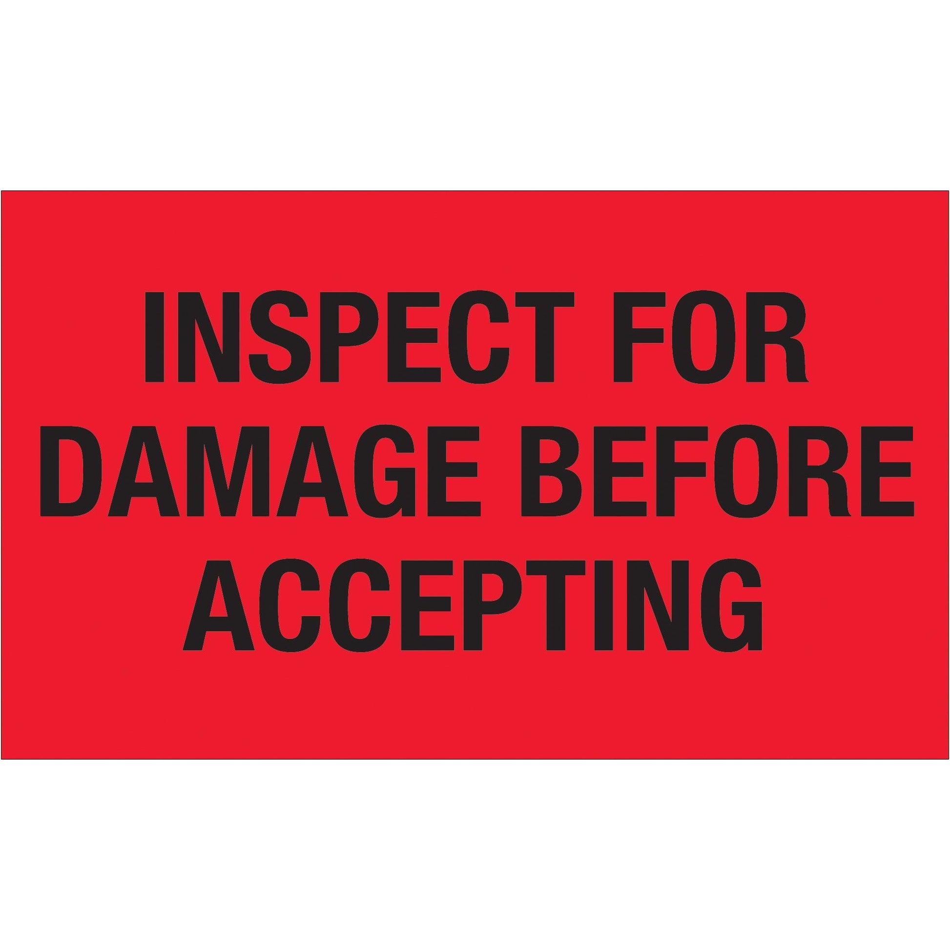 3 x 5" - "Inspect For Damage Before Accepting" (Fluorescent Red) Labels - DL1219