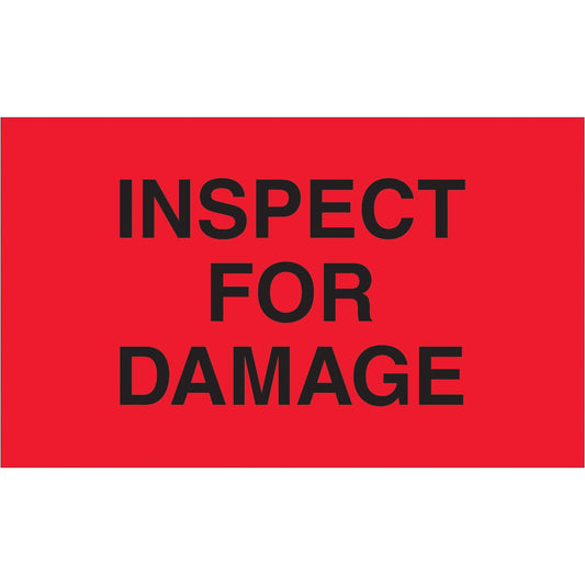 3 x 5" - "Inspect For Damage" (Fluorescent Red) Labels - DL3641