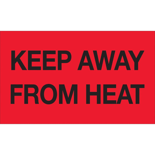 3 x 5" - "Keep Away from Heat" (Fluorescent Red) Labels - DL2801 Box Packaging Partner