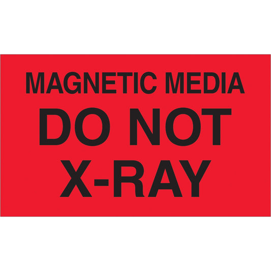 3 x 5" - "Magnetic Media Do Not X-Ray" (Fluorescent Red) Labels - DL2461