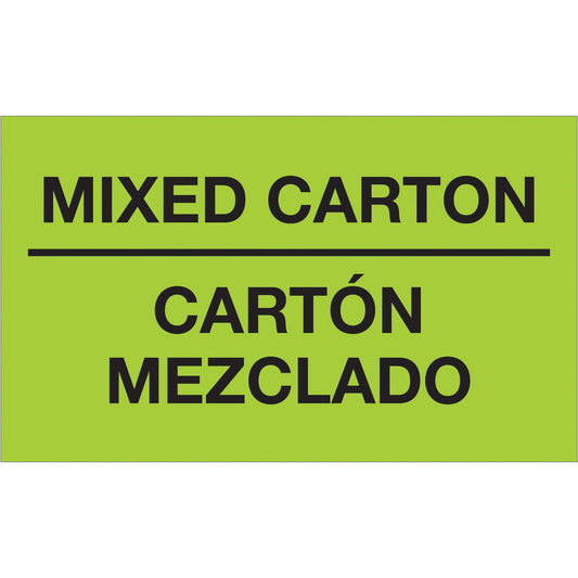 3 x 5" - "Mixed Carton - Carton Mezclado" (Fluorescent Green) Bilingual Labels - DL1319