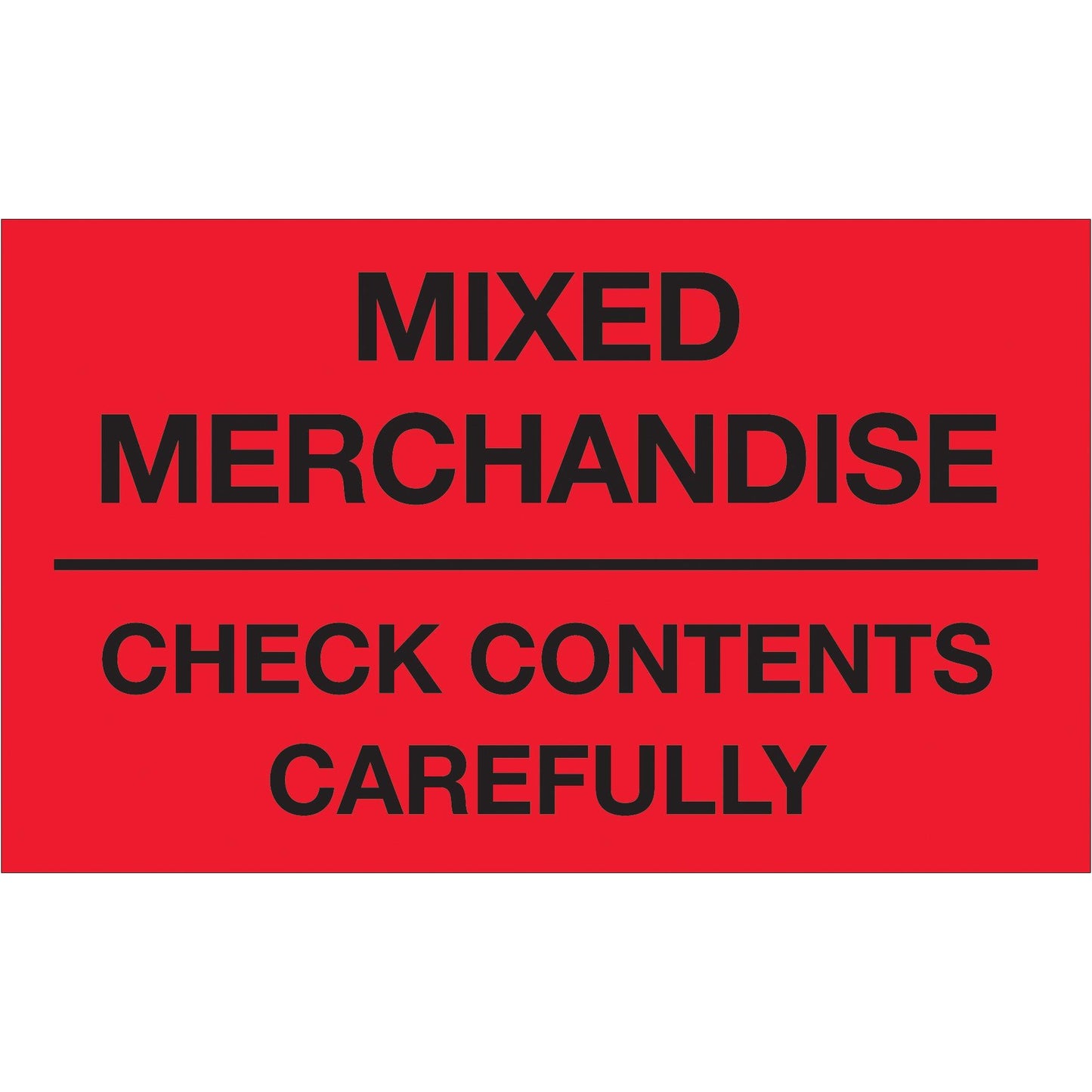 3 x 5" - "Mixed Merchandise - Check Contents Carefully" (Fluorescent Red) Labels - DL1111