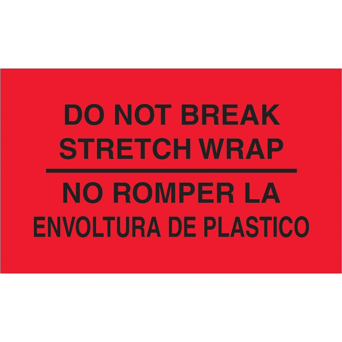 3 x 5" - "No Romper La Envoltura De Plastico" (Fluorescent Red) Bilingual Labels - DL3031