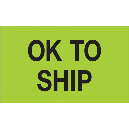 3 x 5" - "OK To Ship" (Fluorescent Green) Labels - DL1174