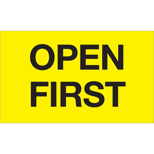 3 x 5" - "Open First" (Fluorescent Yellow) Labels - DL1221 Box Packaging Partner