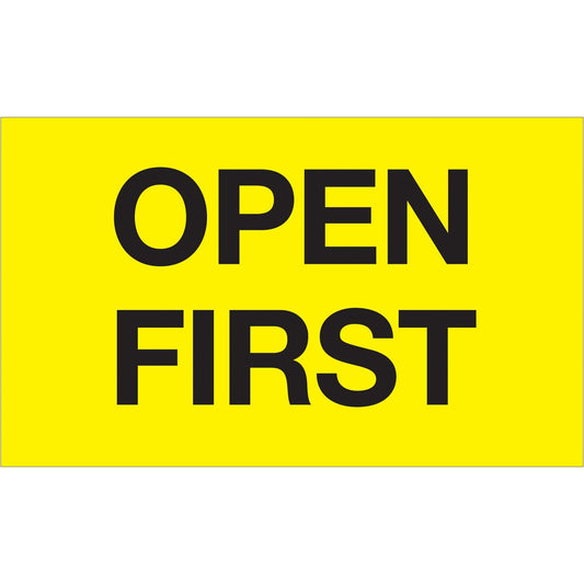 3 x 5" - "Open First" (Fluorescent Yellow) Labels - DL1221