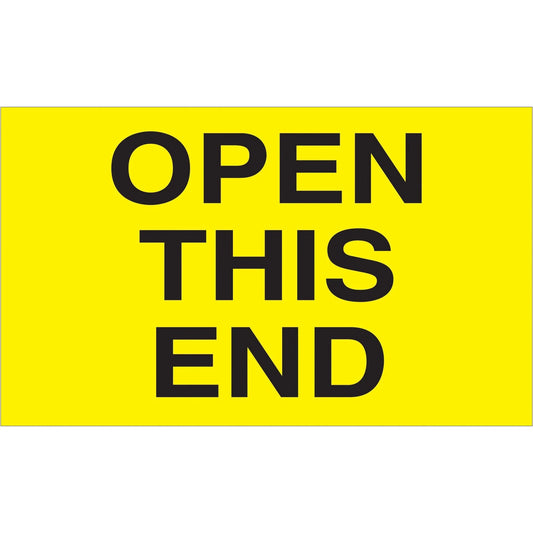 3 x 5" - "Open This End" (Fluorescent Yellow) Labels - DL2761 Box Packaging Partner