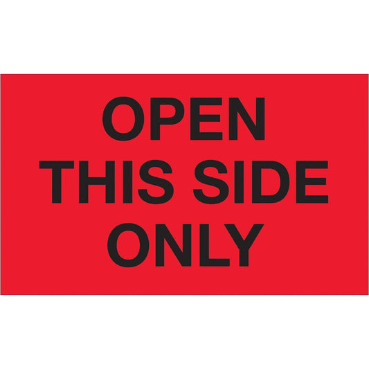 3 x 5" - "Open This Side Only" (Fluorescent Red) Labels - DL1216 Box Packaging Partner